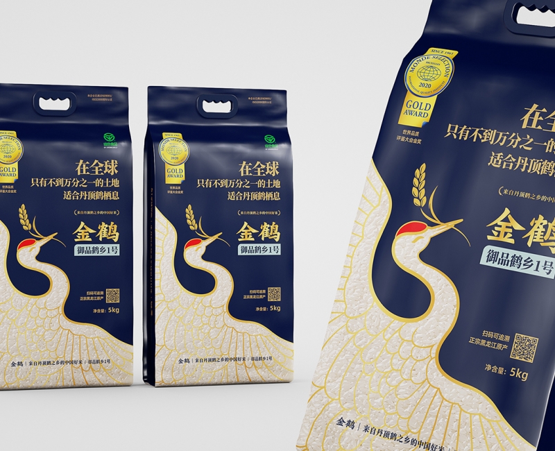 金鶴東北大米包裝全案設(shè)計包裝設(shè)計案例 - 四喜設(shè)計作品